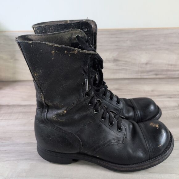 Vtg 1950's 60's US Black Military Cap Toe Combat Boots Sz 10 R KG Vintage - Picture 2 of 16